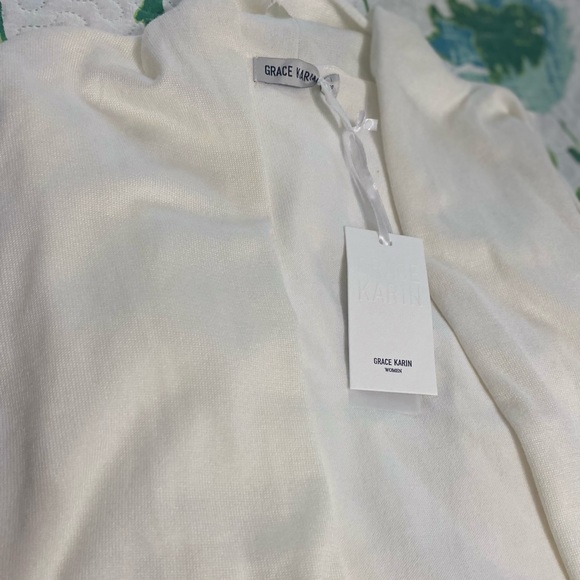 Grace Karin beige/white open front cardigan - Picture 1 of 4